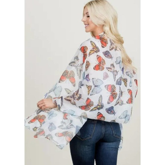 Butterfly Print Scarf Wrap White Colorful - Picture 3 of 5